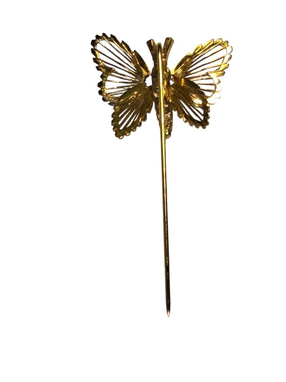 Vintage 1980s Monet Goldtone Butterfly Stick Pin Lapel Hat Scarf Brooch - Picture 5 of 6